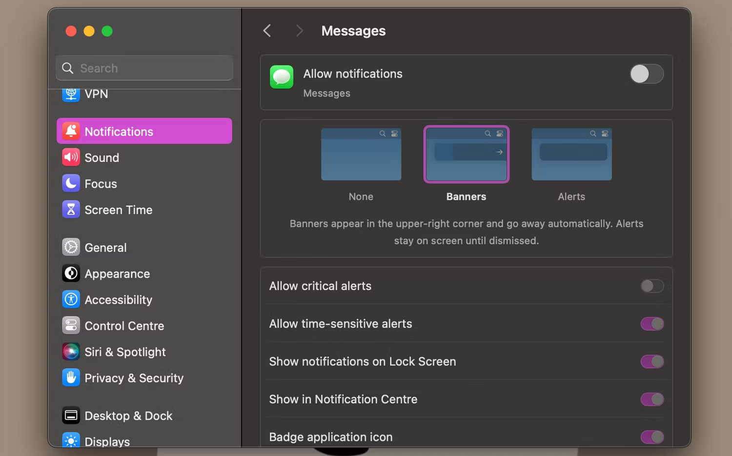 Tắt thông báo từ ứng dụng Messages trên máy Mac