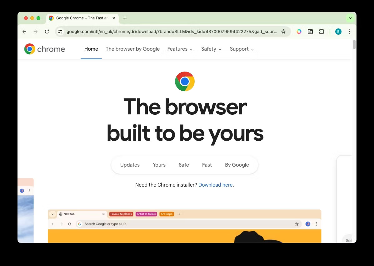 Trình duyệt Chrome hiển thị trang chủ trên máy Mac