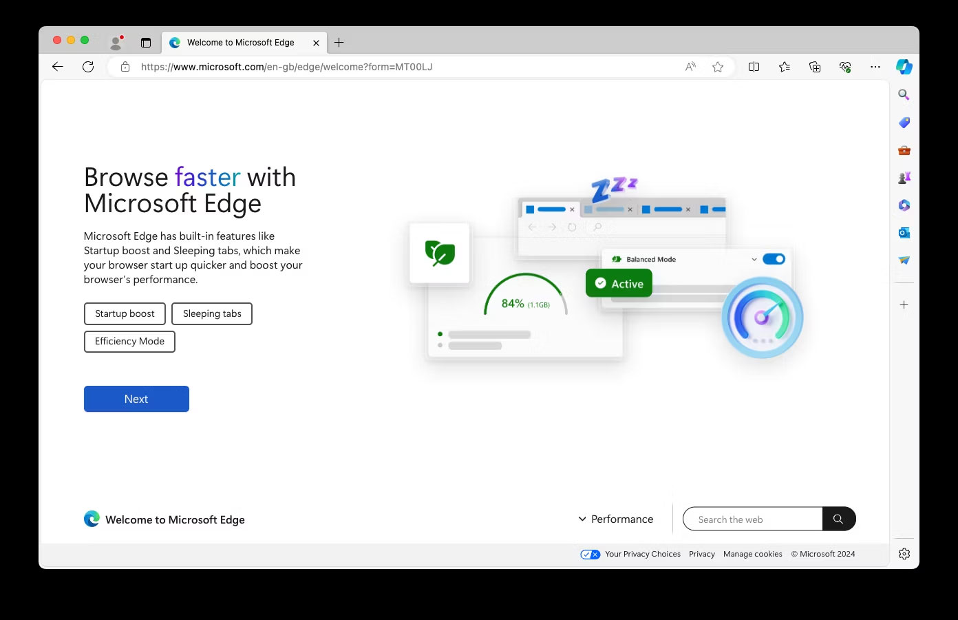 Trình duyệt Edge hiển thị trang chủ trên máy Mac