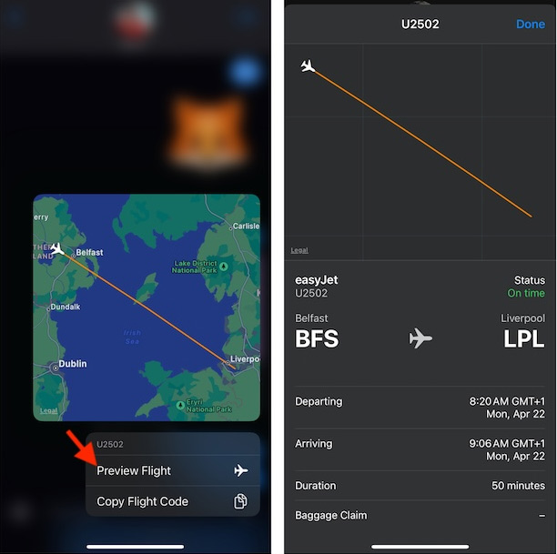 Xem thông tin chuyến bay từ tin nhắn iPhone 