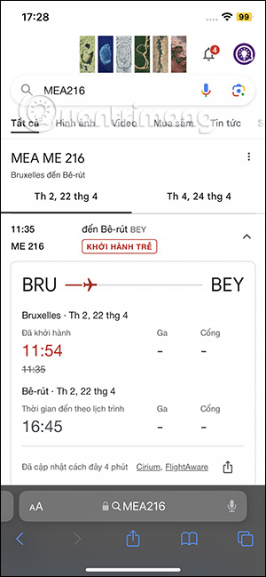 Thông tin chuyến bay trong Spotlight 