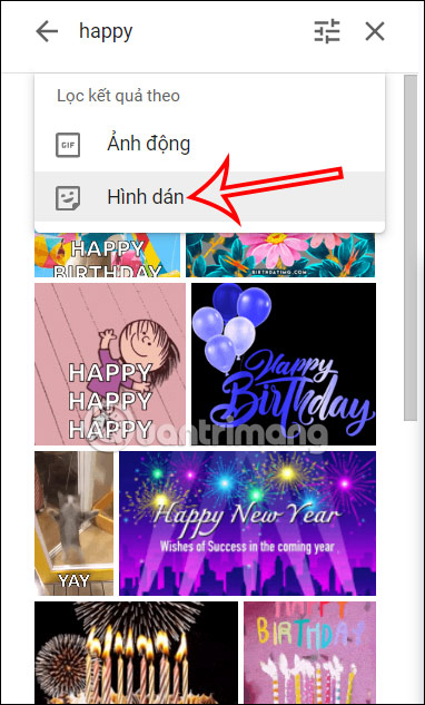 Chọn sticker chèn trong Google Slides 