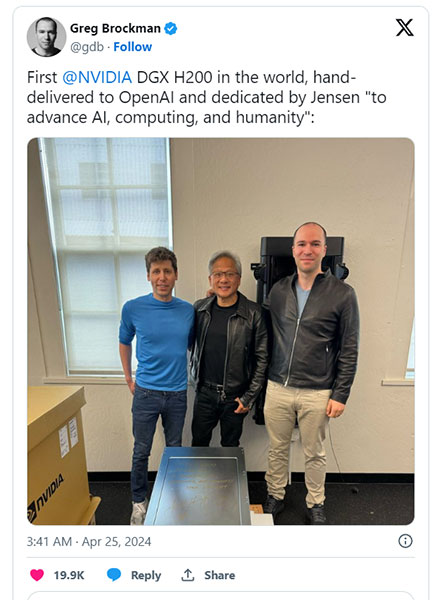CEO NVIDIA Jensen Huang đích thân bàn giao hệ thống DGX H200 đầu tiên trên thế giới cho OpenAI