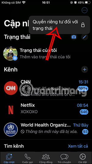 Chỉnh quyền riêng tư status WhatsApp