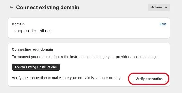 Shopify xác minh kết nối tên subdomain