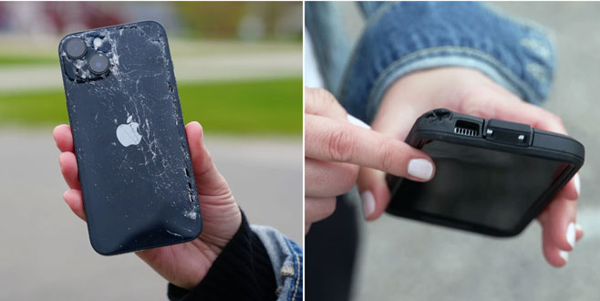 Chiếc iPhone khi bị ném từ độ cao 100m . Ảnh: Wall Street Journal.
