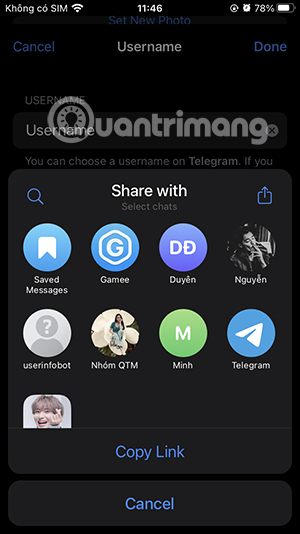Chia sẻ link tài khoản Telegram