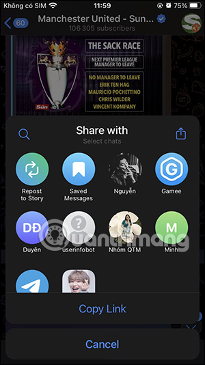 Copy link tin nhắn Telegram