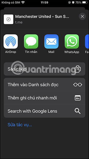Share link tin nhắn Telegram