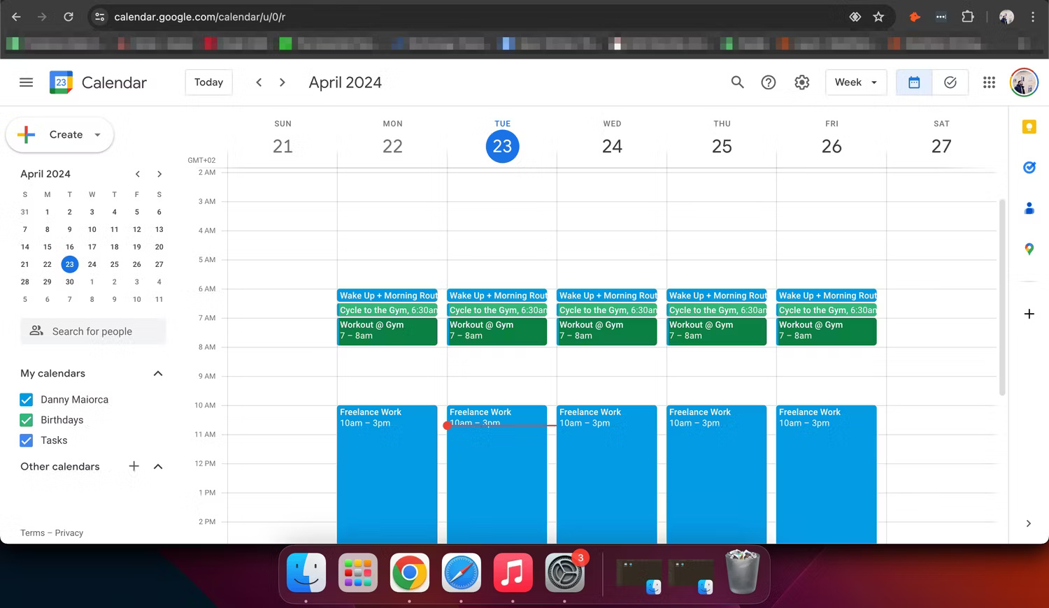 Ứng dụng Google Calendar như xuất hiện trong Google Chrome