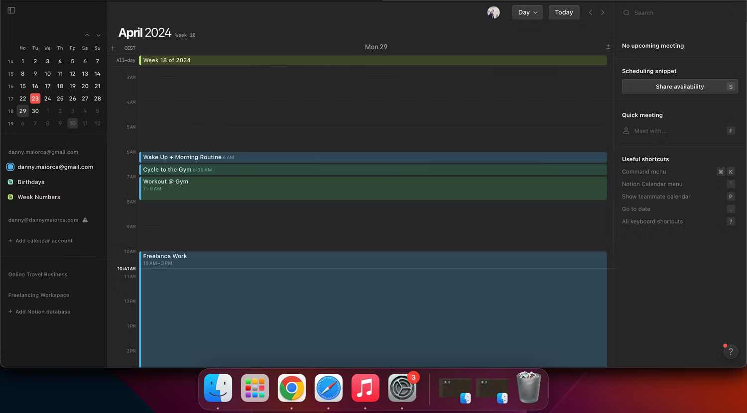 Notion Calendar ở Dark Mode trên máy tính