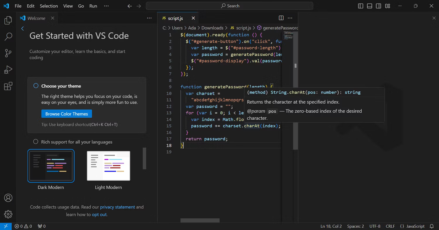 VS Code đang được sử dụng trong Windows