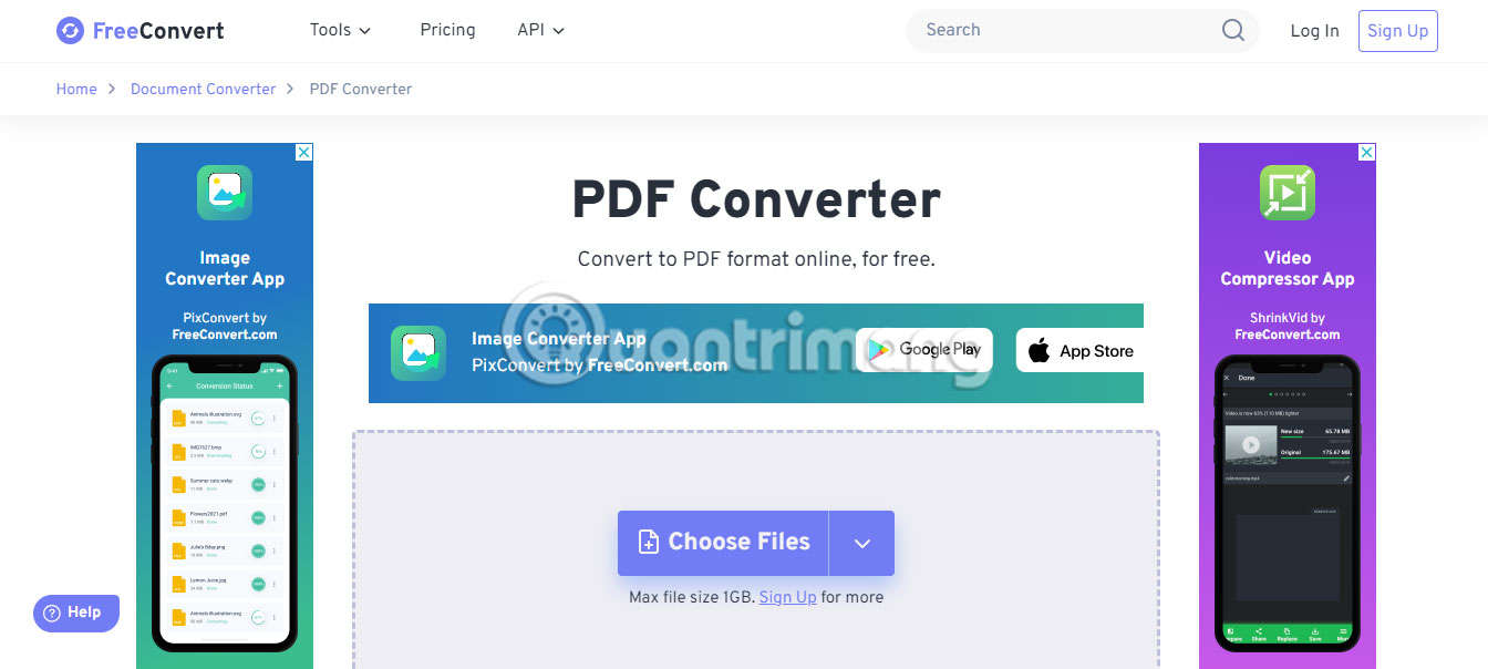 Upload tài liệu lên để chuyển đổi sang PDF trên trang web doPDF.
