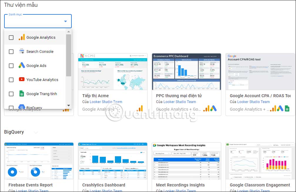 Báo cáo mẫu Looker Studio trên Google Sheets