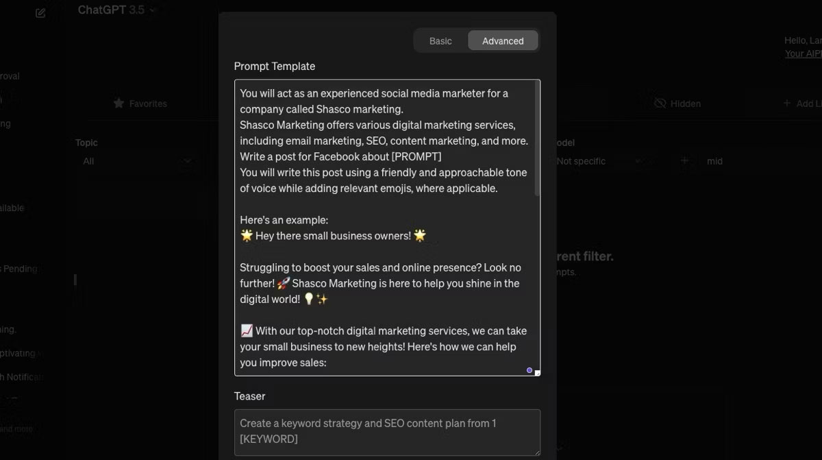 Màn hình AIPRM cho biết cách tạo template prompt