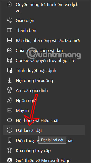 Đặt lại cài đặt trình duyệt Edge