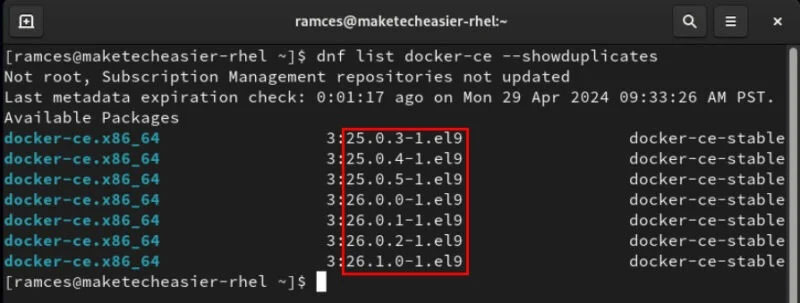 Các phiên bản Docker khác nhau có sẵn trong RHEL.