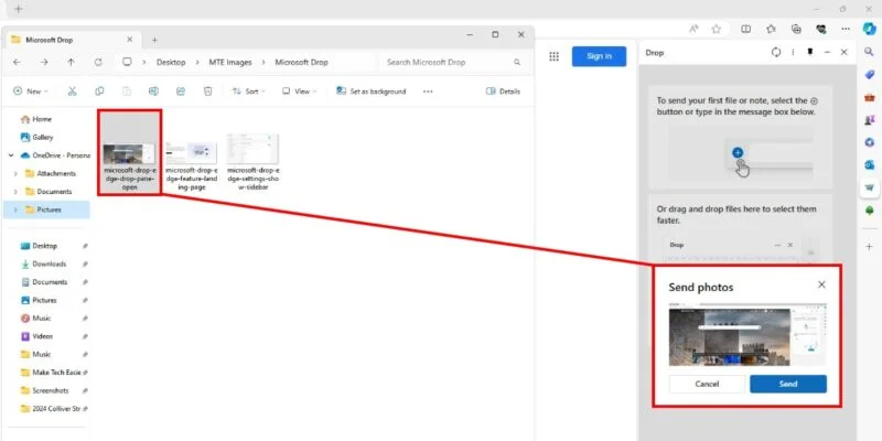 Kéo thả file Microsoft Drop Edge