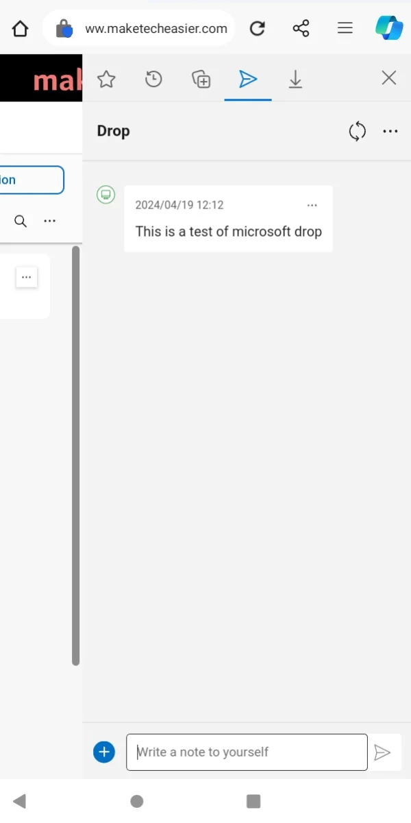 Gửi ghi chú cho chính mình trong Microsoft Drop Mobile