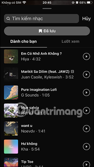 Chọn bài hát đăng lên Story
