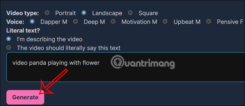 Nhập nội dung tạo video trên ClipPanda