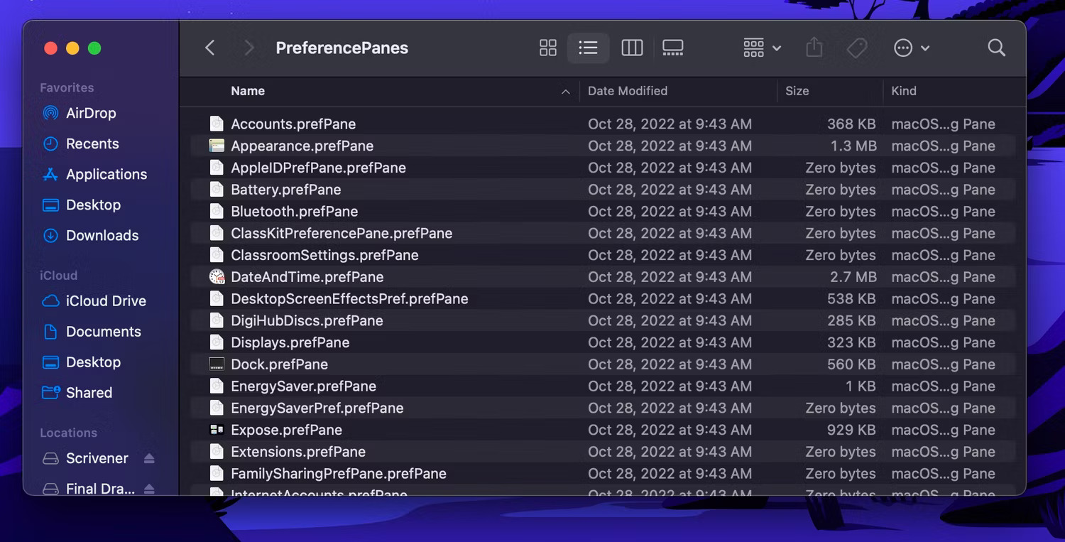 System Settings trong Finder