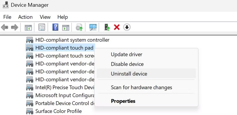Gỡ cài đặt driver HID-Compliant Touchpad trong Windows Task Manager