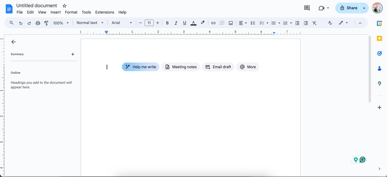Sử dụng Gemini để giúp viết trong Google Doc