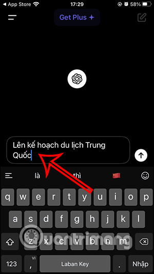 Gửi câu hỏi trên ChatGPT