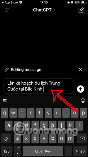 Đổi nội dung câu hỏi ChatGPT