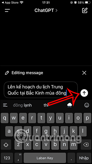 Gửi câu hỏi mới trên ChatGPT