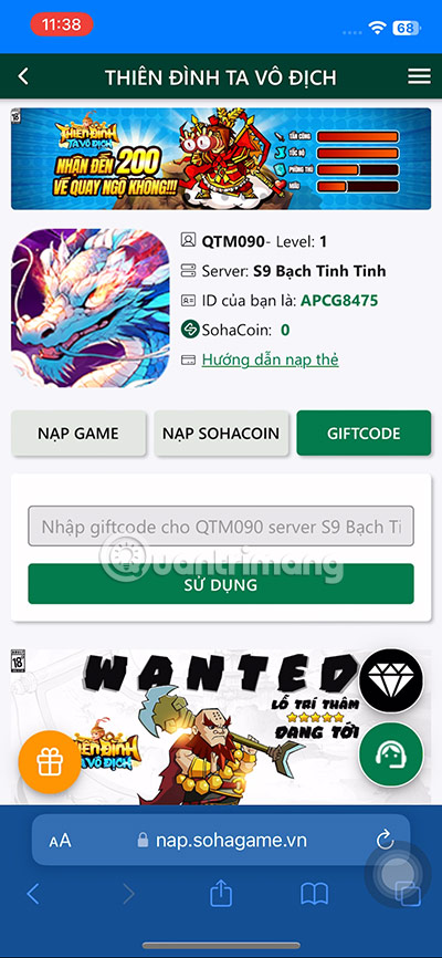 code thien dinh ta vo dich
