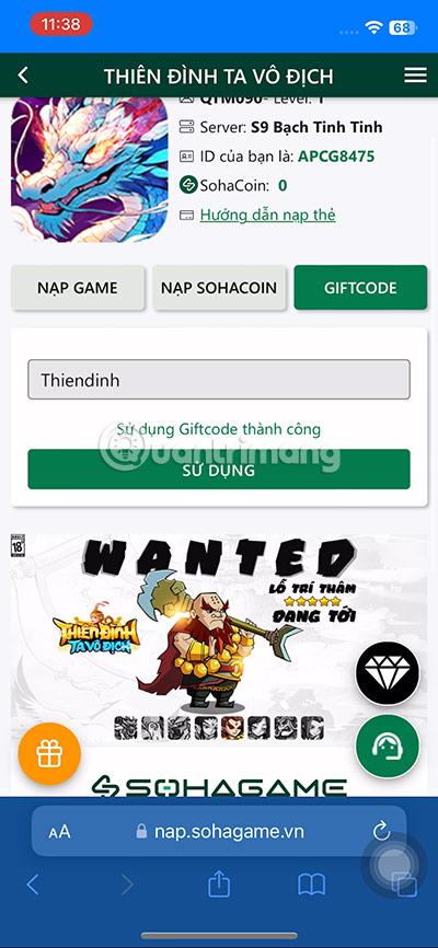 code thiên đình ta vô địch