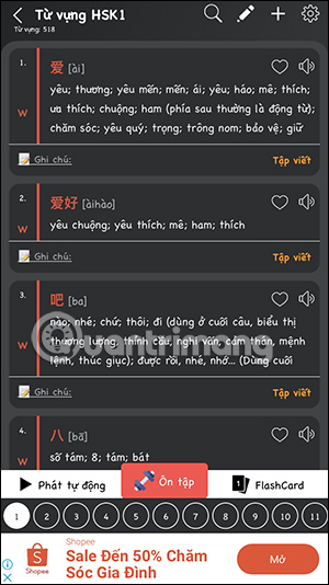 Sổ tay từ vựng trong Hanzii Dict