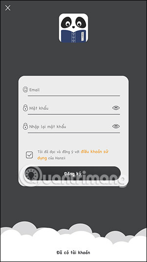 Nhập thông tin tài khoản Hanzii Dict