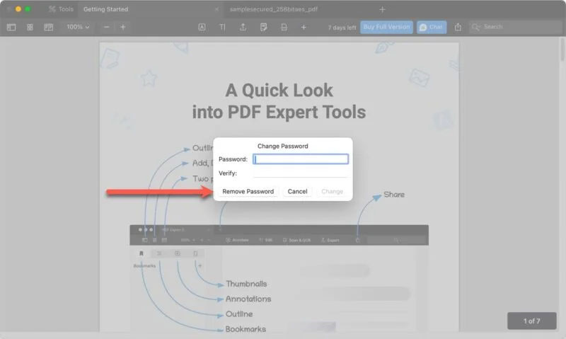 Nút Remove Password của PDF Expert
