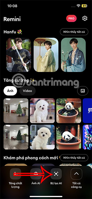 Sử dụng bộ lọc AI trên Remini