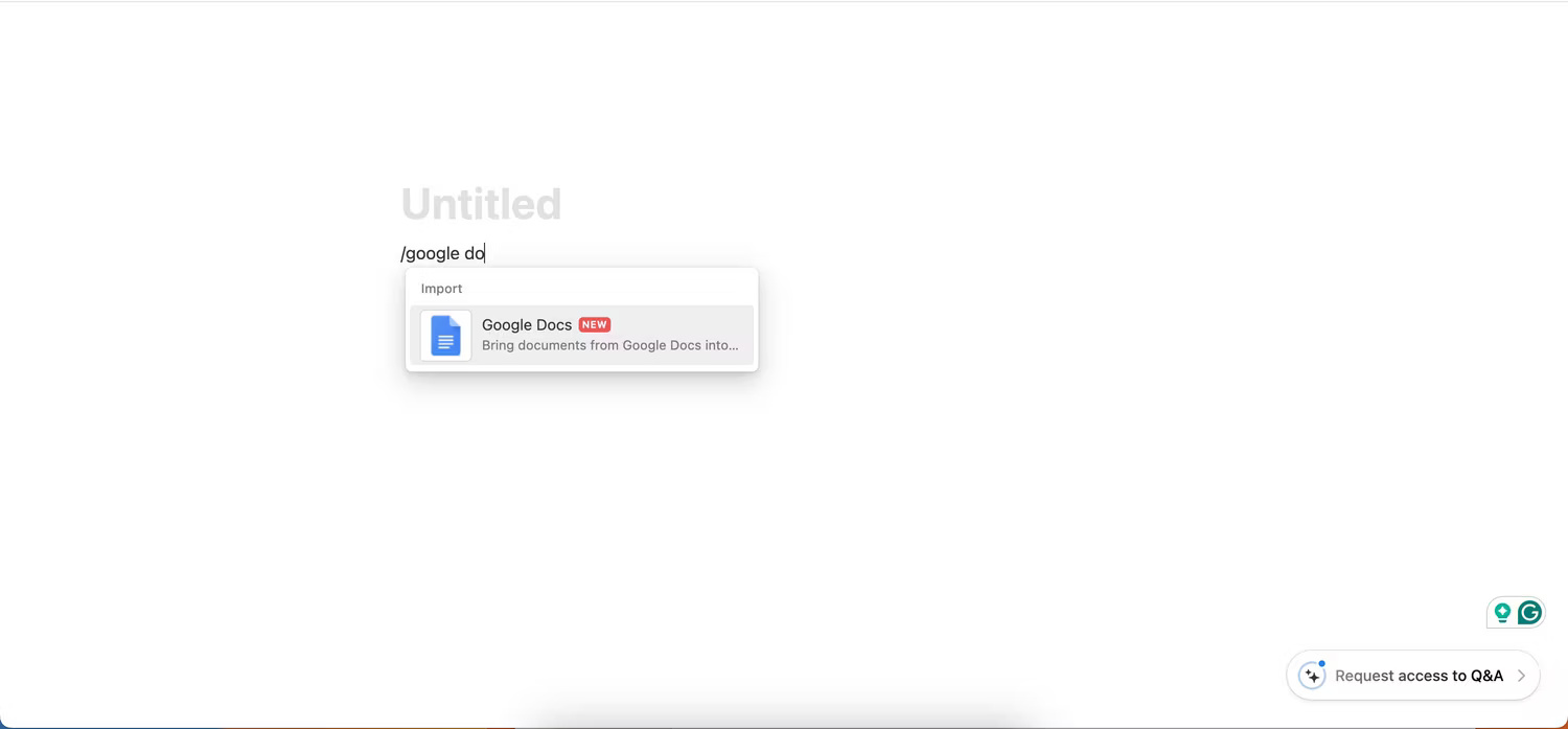 Nhập tài liệu Google vào trang Notion