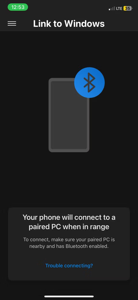 Màn hình xuất hiện khi mở ứng dụng Link to Windows trên iPhone lần đầu tiên.