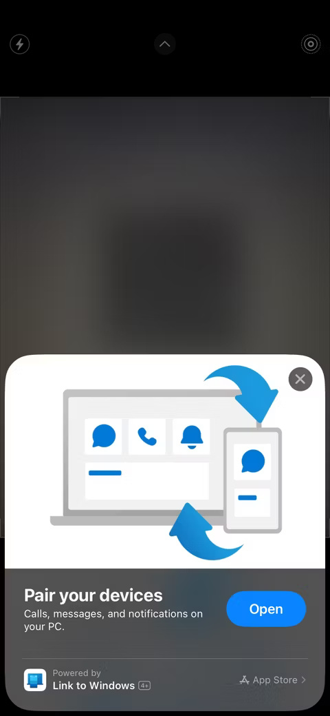 Nhắc mở ứng dụng Link to Windows sau khi quét mã QR.