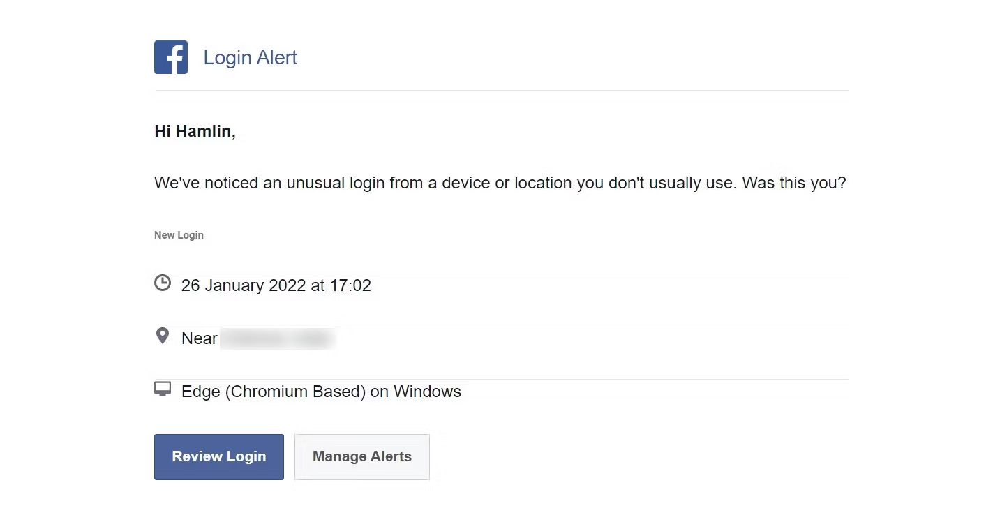 Email đăng nhập Facebook bất thường