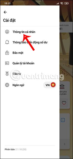 Thông tin cá nhân trên Techcombank Mobile