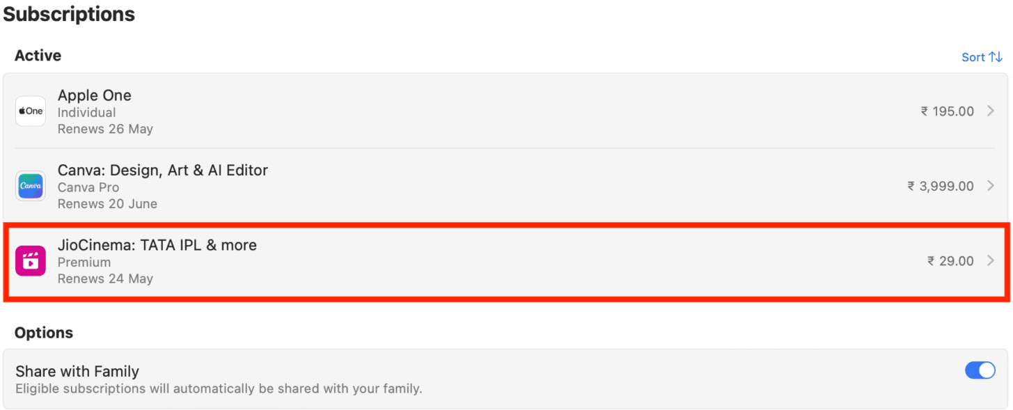Chọn ứng dụng đổi gói đăng ký