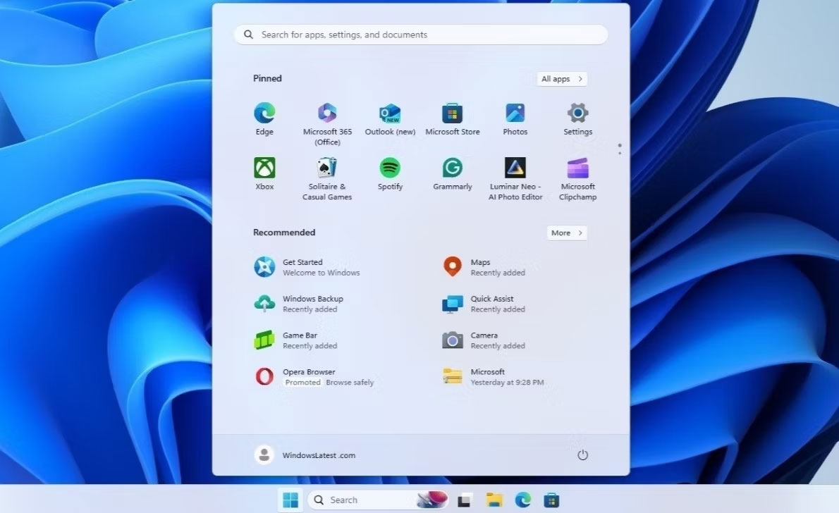 Menu Start của Windows 11 hiển thị quảng cáo