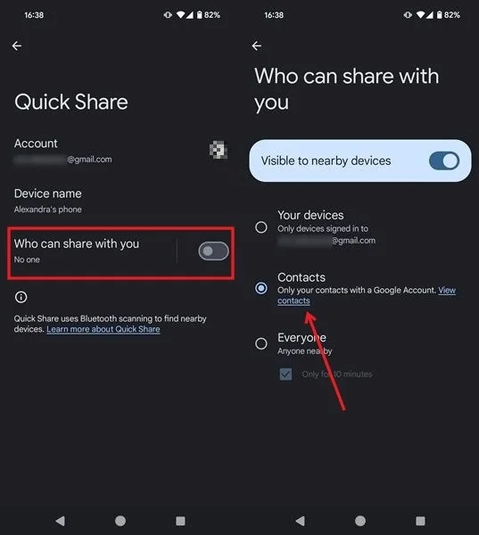 Thay đổi cài đặt cho tính năng Quick Share trên Android.