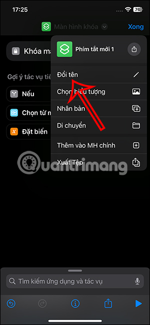 Đổi tên phím tắt khóa màn hình iPhone