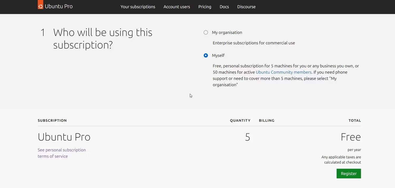 Trang đăng ký Ubuntu Pro