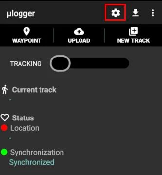 Biểu tượng bánh răng trên ứng dụng di động của Ulogger.