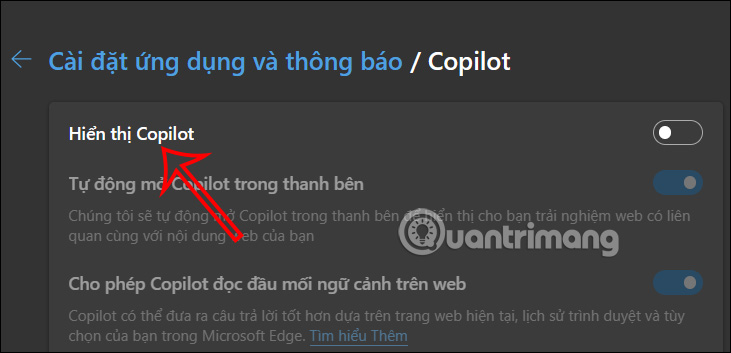 Tắt hiển thị Copilot thanh bên Edge 