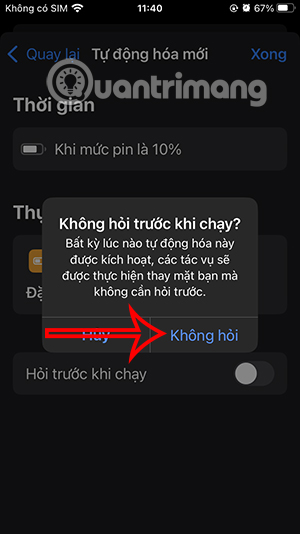 Tắt hỏi trước khi chạy tác vụ